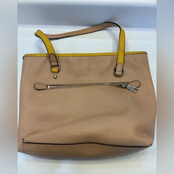 Coach Nude Tote Bag Purse Mustard Yellow Trim Women’s Zipper - Picture 3 of 15